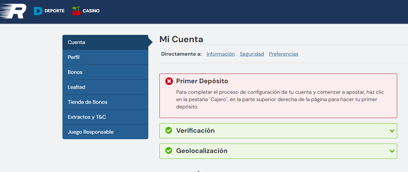 Verificar cuenta Rushbet