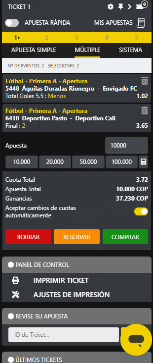 Megapuesta tiquete de apuesta