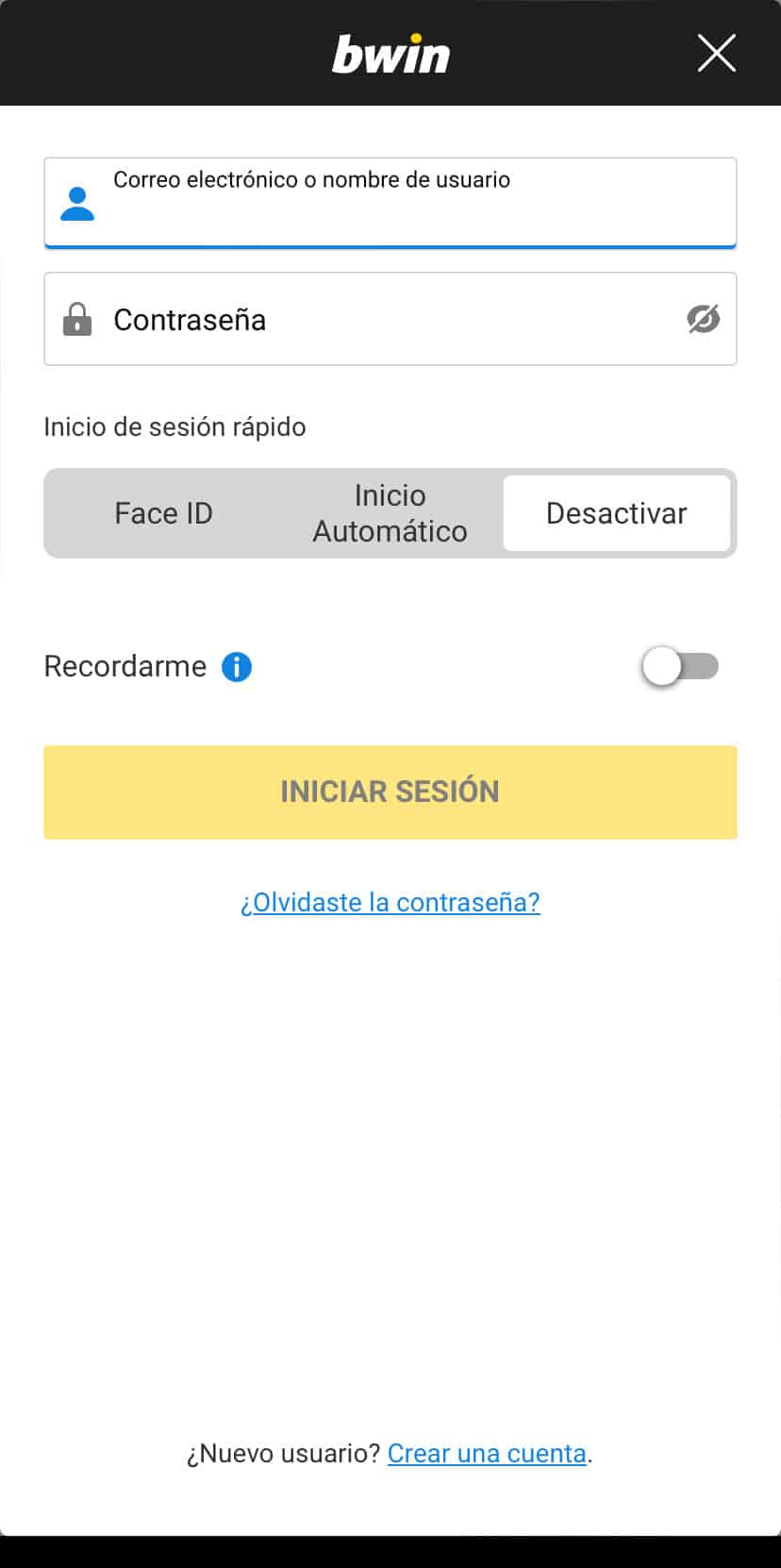 Bwin app iniciar sesión