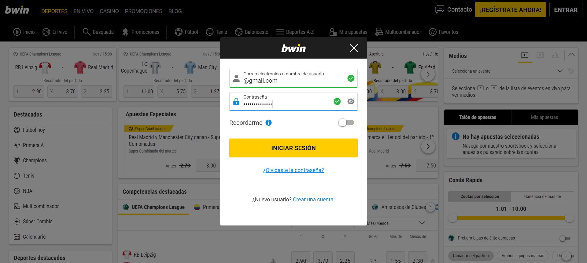 Bwin inicio de sesión bono sin depósito