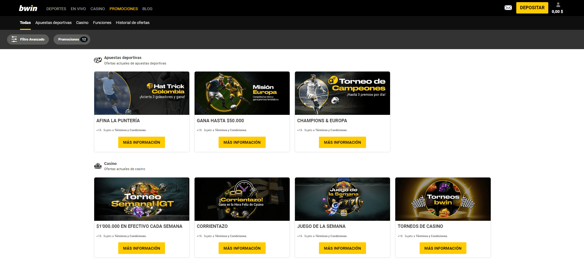 Bwin sección de promociones 