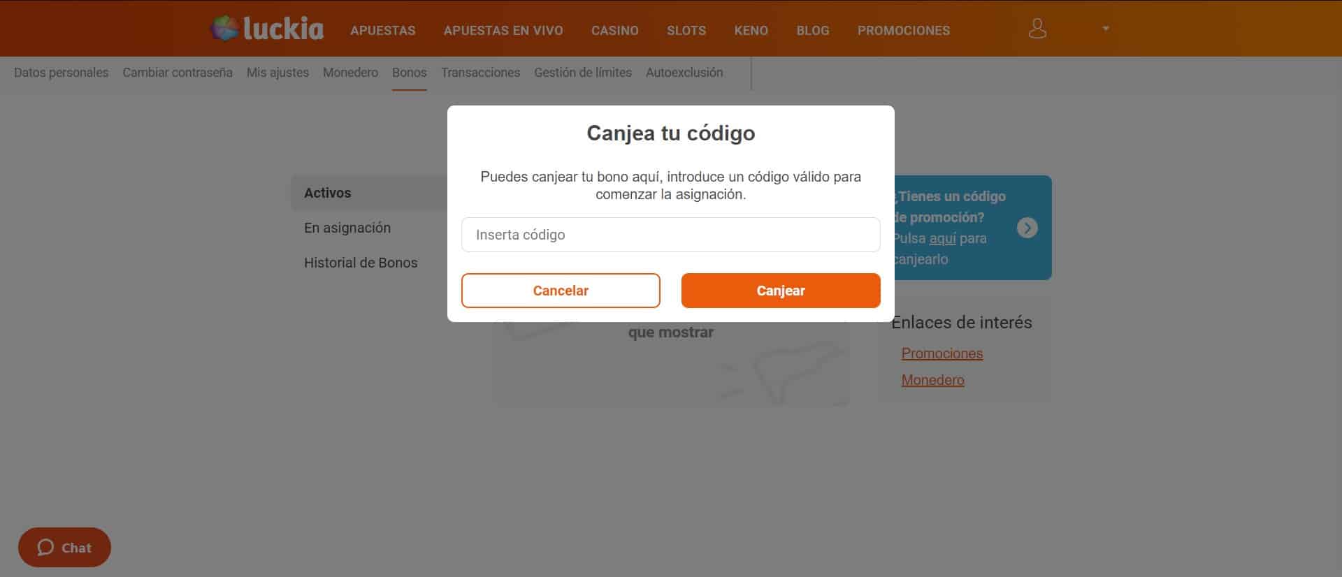 Luckia promociones canjear código