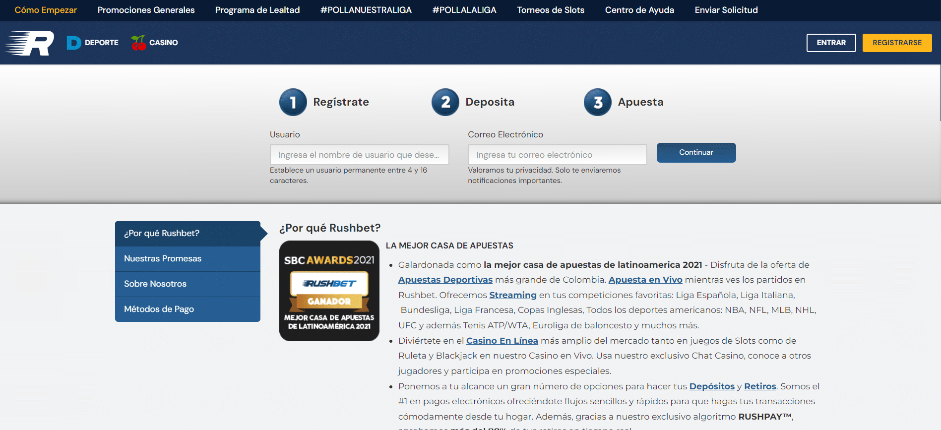 Registro Rushbet