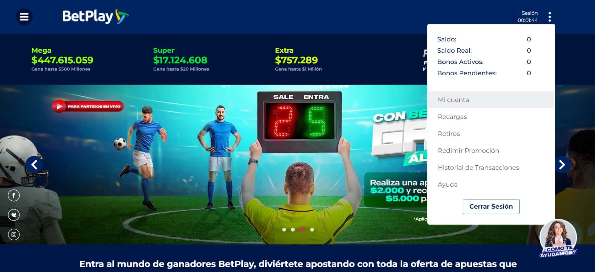 Betplay menú desplegable 2