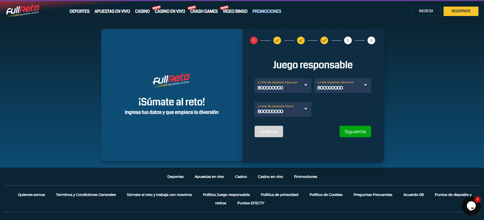 Fullreto registro límites