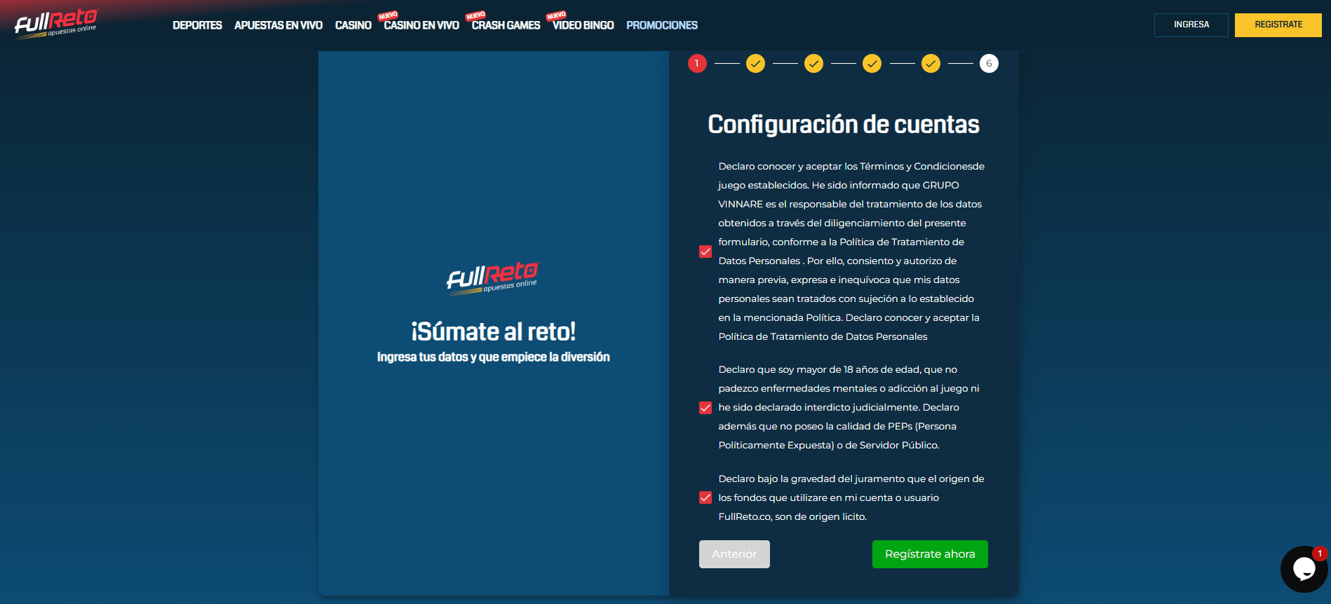 Fullreto registro último paso